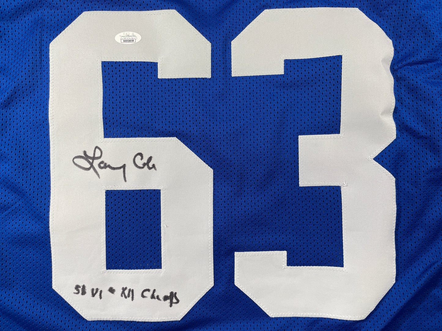 LARRY COLE DALLAS COWBOYS SIGNED BLUE JERSEY w/SB VI & XII Champs XL JSA COA