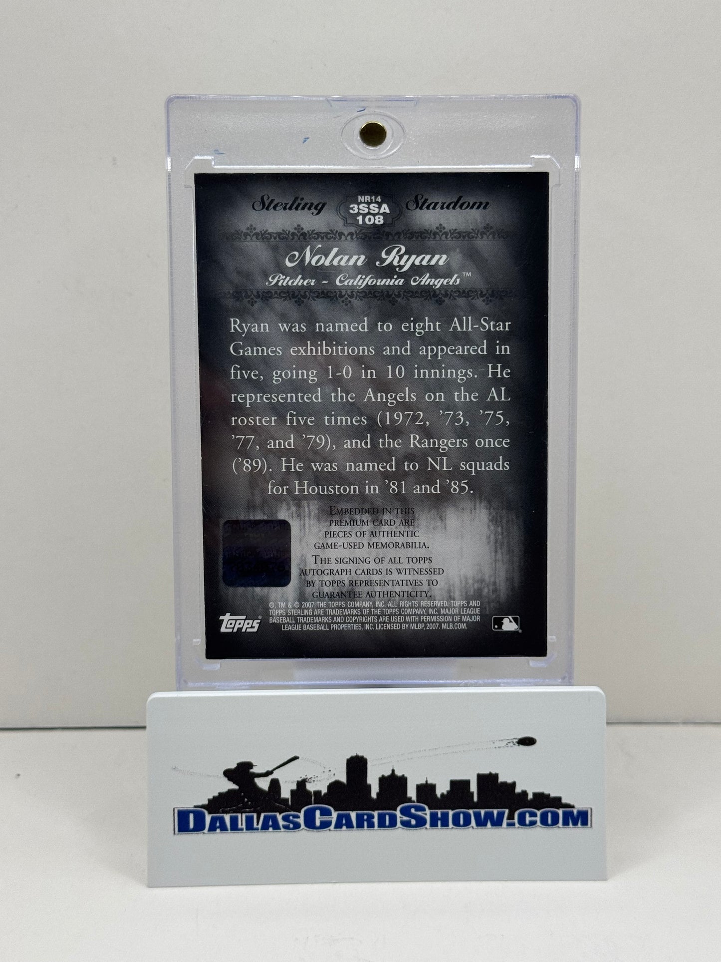 2007 Toops Sterling #3SSA108 Nolan Ryan 8 All-Star Appearances GU Autograph Relic /10