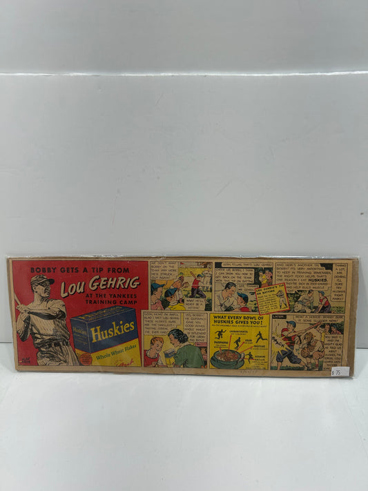 1937 Lou Gehrig Newspaper Advertisement "Huskies Whole Wheat Flakes"