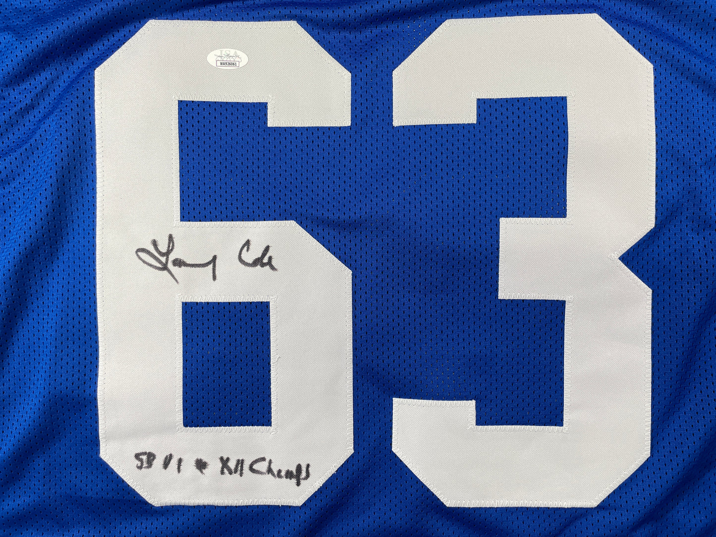 LARRY COLE DALLAS COWBOYS SIGNED BLUE JERSEY w/SB VI & XII Champs XL JSA COA