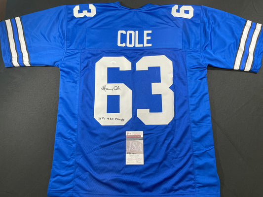 LARRY COLE DALLAS COWBOYS SIGNED BLUE JERSEY w/SB VI & XII Champs XL JSA COA