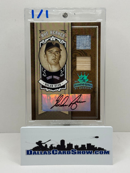 2005 Diamond Kings #HH-87 Nolan Ryan HOF Heroes Platinum Dual Autograph Relic 1/1