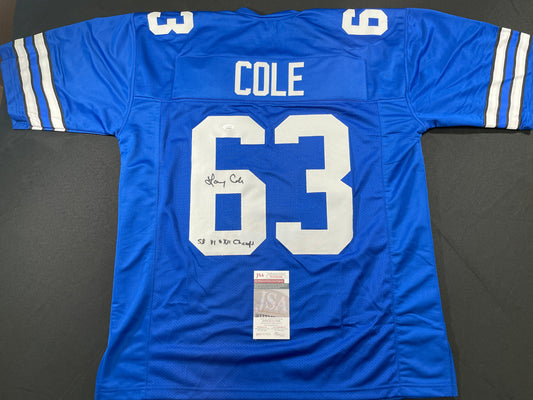 LARRY COLE DALLAS COWBOYS SIGNED BLUE JERSEY w/SB VI & XII Champs XL JSA COA