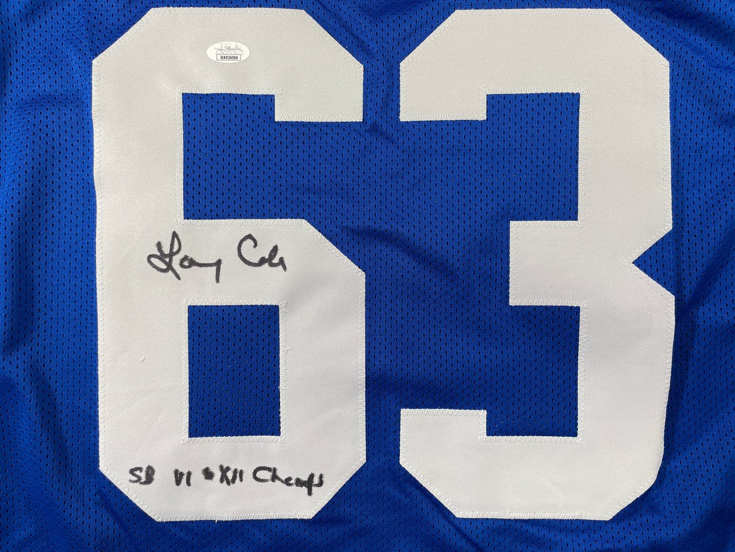 LARRY COLE DALLAS COWBOYS SIGNED BLUE JERSEY w/SB VI & XII Champs XL JSA COA