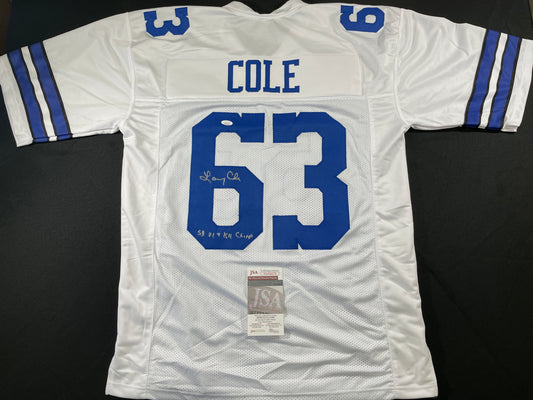 LARRY COLE DALLAS COWBOYS SIGNED WHITE JERSEY w/SB VI & XII Champs XL JSA COA