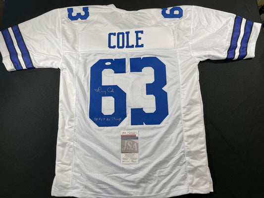 LARRY COLE DALLAS COWBOYS SIGNED WHITE JERSEY w/SB VI & XII Champs XL JSA COA