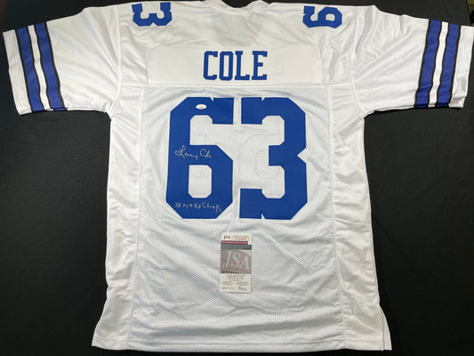 LARRY COLE DALLAS COWBOYS SIGNED WHITE JERSEY w/SB VI & XII Champs XL JSA COA