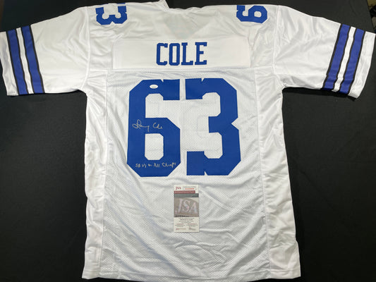 LARRY COLE DALLAS COWBOYS SIGNED WHITE JERSEY w/SB VI & XII Champs XL JSA COA
