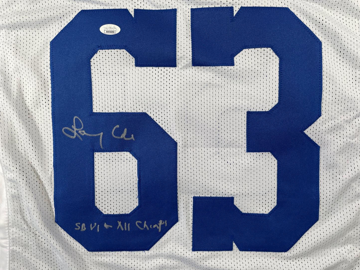 LARRY COLE DALLAS COWBOYS SIGNED WHITE JERSEY w/SB VI & XII Champs XL JSA COA
