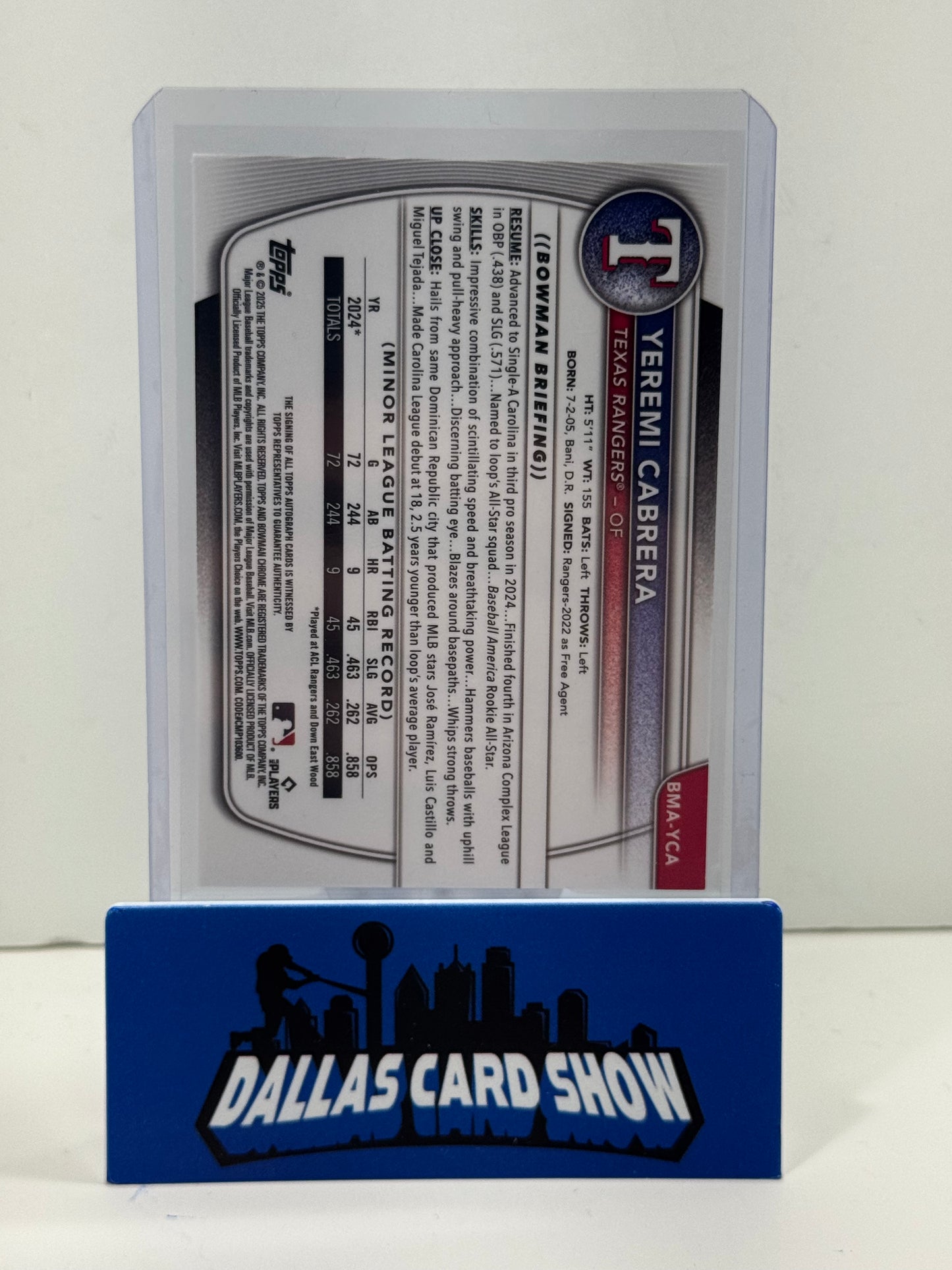 2025 Bowman Chrome Yeremi Cabrera Green Mojo Auto /99 TEXAS RANGERS