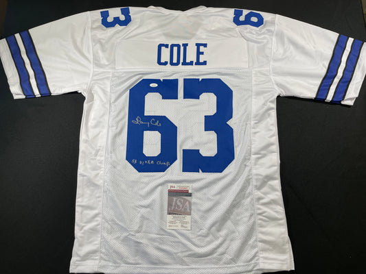 LARRY COLE DALLAS COWBOYS SIGNED WHITE JERSEY w/SB VI & XII Champs XL JSA COA