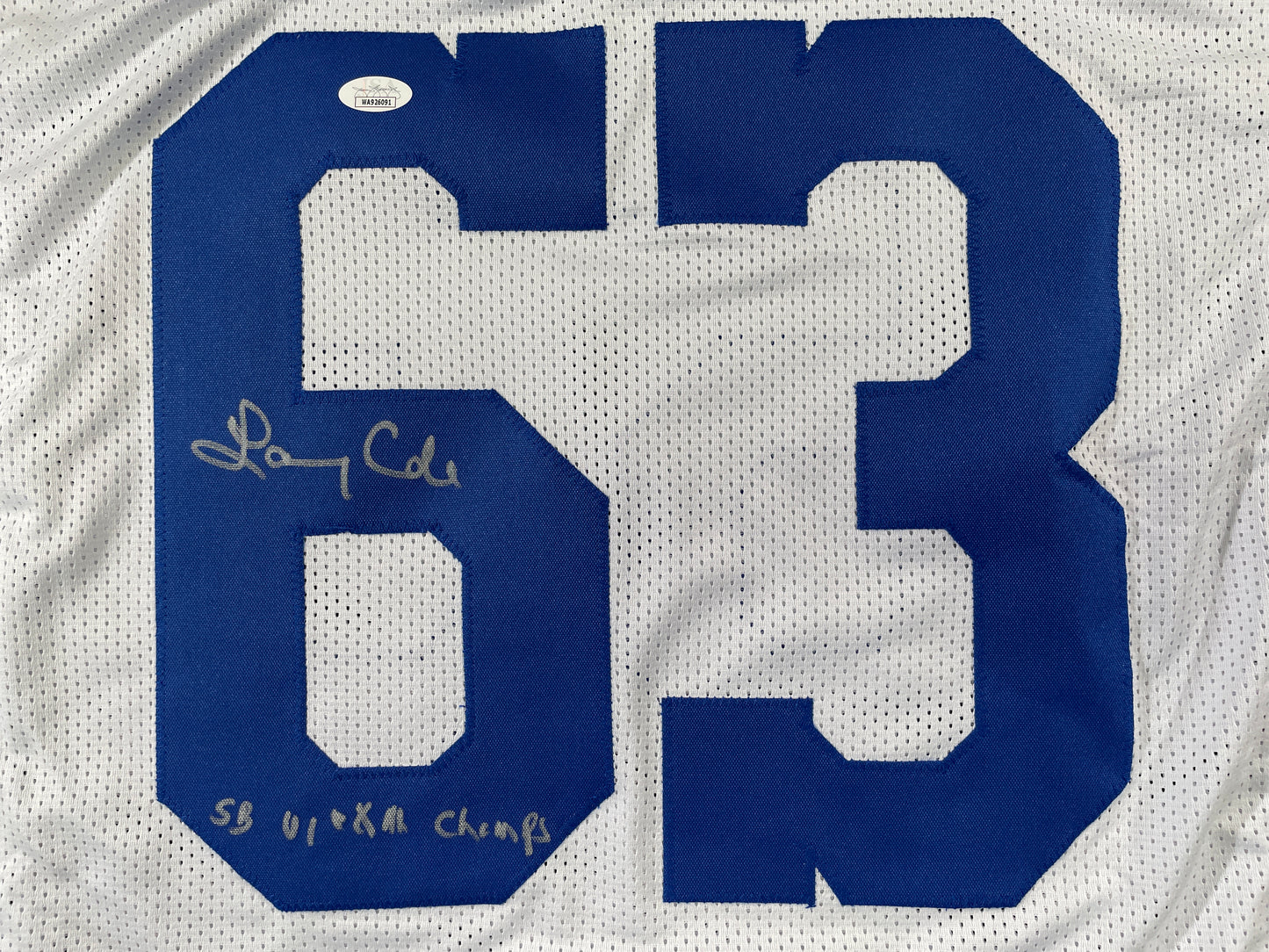LARRY COLE DALLAS COWBOYS SIGNED WHITE JERSEY w/SB VI & XII Champs XL JSA COA