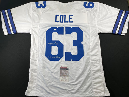LARRY COLE DALLAS COWBOYS SIGNED WHITE JERSEY w/SB VI & XII Champs XL JSA COA