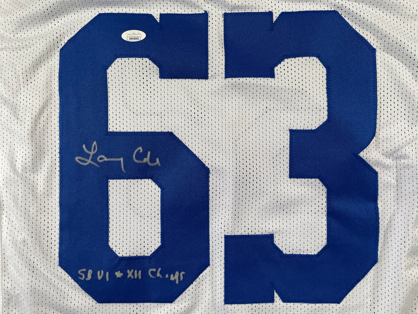 LARRY COLE DALLAS COWBOYS SIGNED WHITE JERSEY w/SB VI & XII Champs XL JSA COA