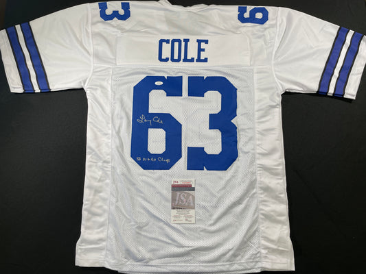 LARRY COLE DALLAS COWBOYS SIGNED WHITE JERSEY w/SB VI & XII Champs XL JSA COA