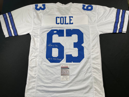 LARRY COLE DALLAS COWBOYS SIGNED WHITE JERSEY w/SB VI & XII Champs XL JSA COA