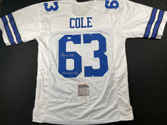 LARRY COLE DALLAS COWBOYS SIGNED WHITE JERSEY w/SB VI & XII Champs XL JSA COA