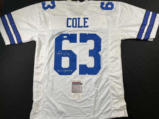 LARRY COLE DALLAS COWBOYS SIGNED WHITE JERSEY w/SB VI & XII Champs XL JSA COA