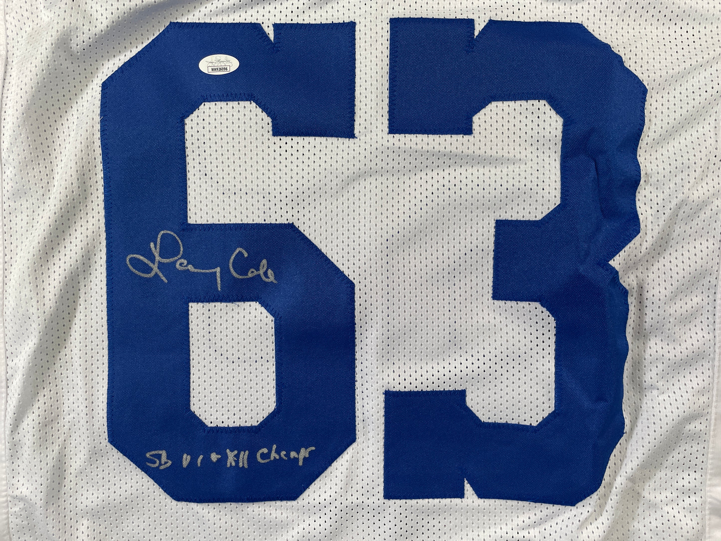 LARRY COLE DALLAS COWBOYS SIGNED WHITE JERSEY w/SB VI & XII Champs XL JSA COA