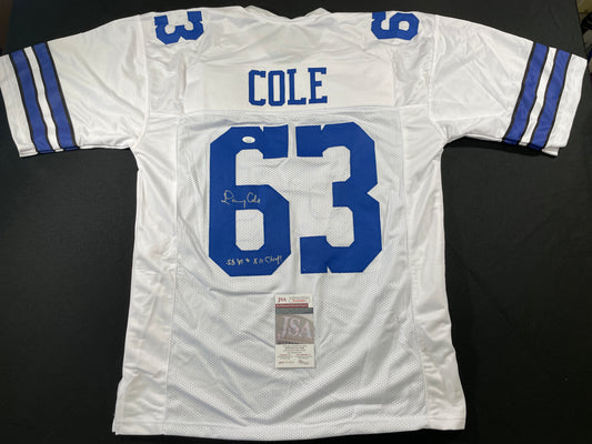 LARRY COLE DALLAS COWBOYS SIGNED WHITE JERSEY w/SB VI & XII Champs XL JSA COA