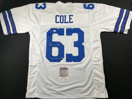 LARRY COLE DALLAS COWBOYS SIGNED WHITE JERSEY w/SB VI & XII Champs XL JSA COA
