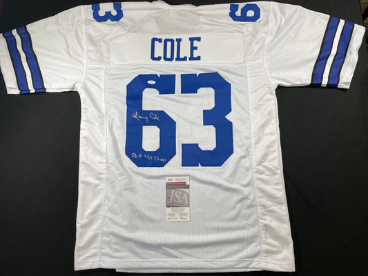 LARRY COLE DALLAS COWBOYS SIGNED WHITE JERSEY w/SB VI & XII Champs XL JSA COA