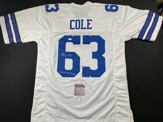 LARRY COLE DALLAS COWBOYS SIGNED WHITE JERSEY w/SB VI & XII Champs XL JSA COA