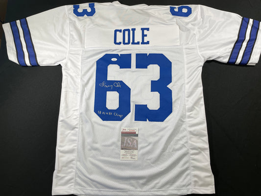 LARRY COLE DALLAS COWBOYS SIGNED WHITE JERSEY w/SB VI & XII Champs XL JSA COA