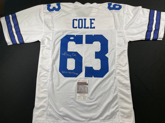 LARRY COLE DALLAS COWBOYS SIGNED WHITE JERSEY w/SB VI & XII Champs XL JSA COA
