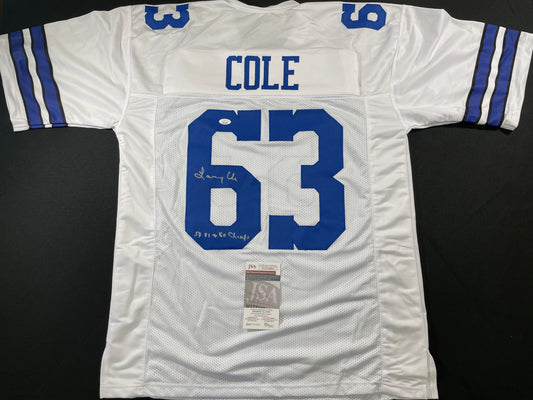 LARRY COLE DALLAS COWBOYS SIGNED WHITE JERSEY w/SB VI & XII Champs XL JSA COA