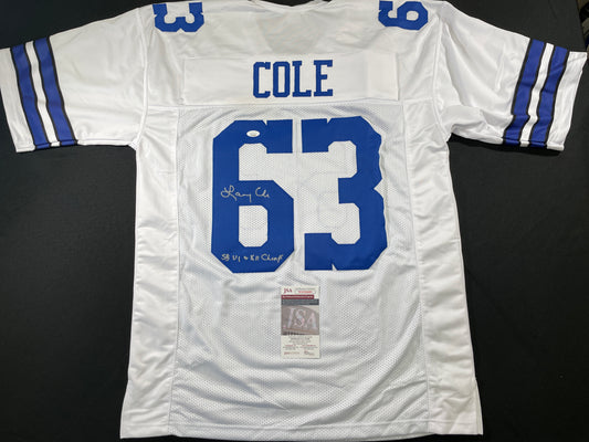LARRY COLE DALLAS COWBOYS SIGNED WHITE JERSEY w/SB VI & XII Champs XL JSA COA