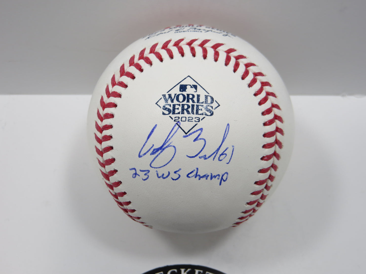 CODY BRADFORD TEXAS RANGERS RAWLINGS 2023 WORLD SERIES BASEBALL w/INSC BAS