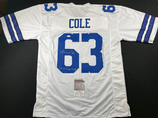 LARRY COLE DALLAS COWBOYS SIGNED WHITE JERSEY w/SB VI & XII Champs XL JSA COA