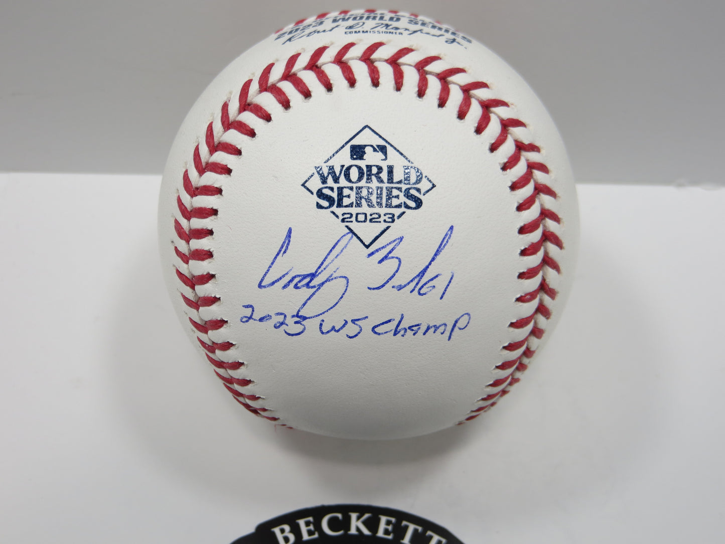 CODY BRADFORD TEXAS RANGERS RAWLINGS 2023 WORLD SERIES BASEBALL w/INSC BAS