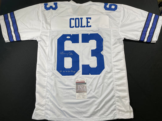 LARRY COLE DALLAS COWBOYS SIGNED WHITE JERSEY w/SB VI & XII Champs XL JSA COA