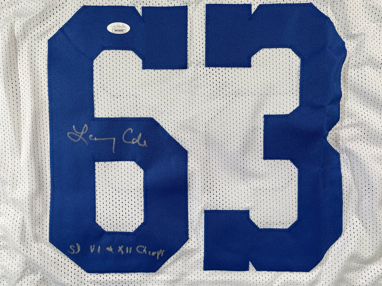 LARRY COLE DALLAS COWBOYS SIGNED WHITE JERSEY w/SB VI & XII Champs XL JSA COA