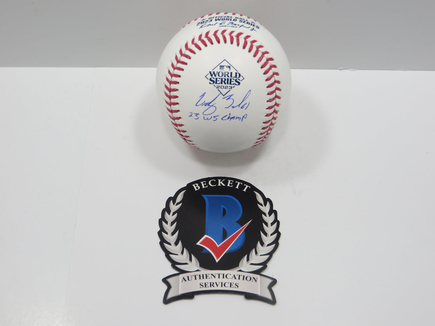 CODY BRADFORD TEXAS RANGERS RAWLINGS 2023 WORLD SERIES BASEBALL w/INSC BAS