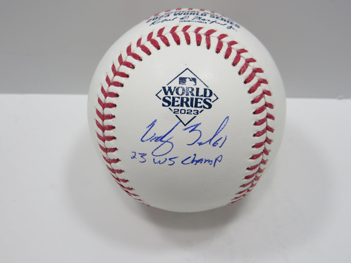 CODY BRADFORD TEXAS RANGERS RAWLINGS 2023 WORLD SERIES BASEBALL w/INSC BAS