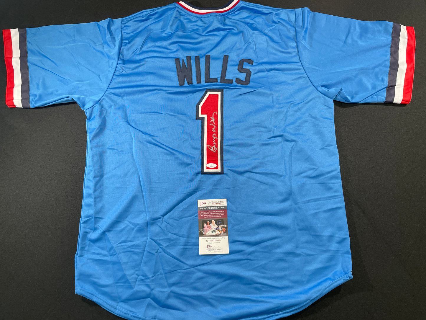 BUMP WILLS TEXAS RANGERS SIGNED Sewn Jersey JSA COA