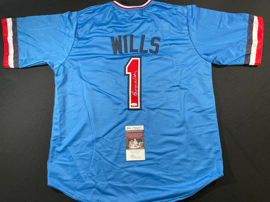 BUMP WILLS TEXAS RANGERS SIGNED Sewn Jersey JSA COA