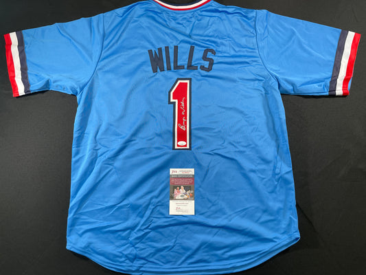 BUMP WILLS TEXAS RANGERS SIGNED Sewn Jersey JSA COA