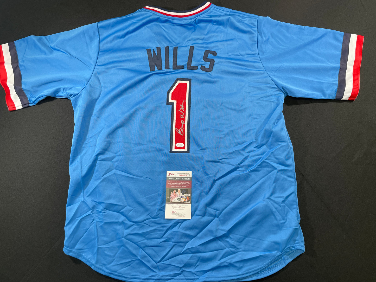 BUMP WILLS TEXAS RANGERS SIGNED Sewn Jersey JSA COA