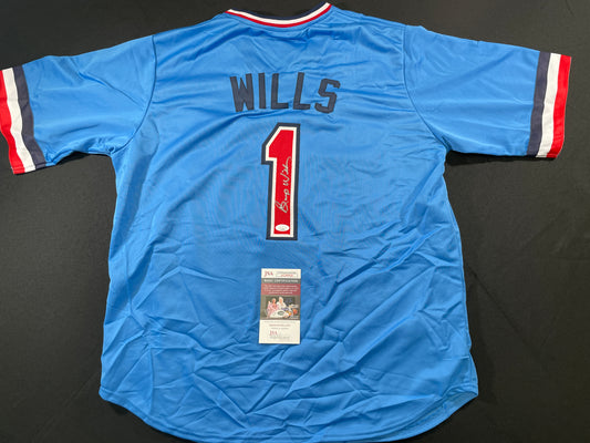 BUMP WILLS TEXAS RANGERS SIGNED Sewn Jersey JSA COA