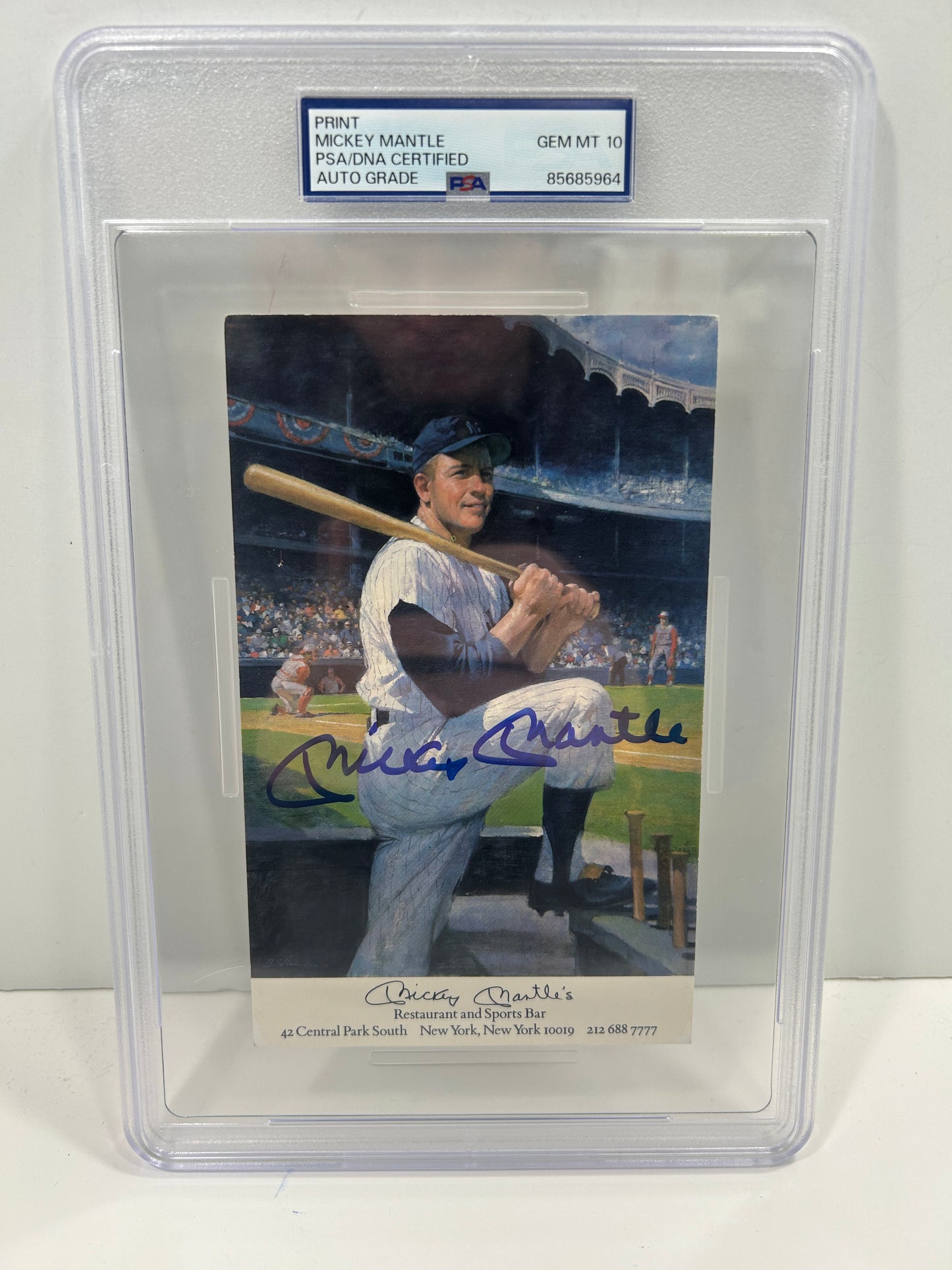 MICKEY MANTLE RESTAURANT POSTCARD SIGNED AUTOGRAPH AUTO PSA 10