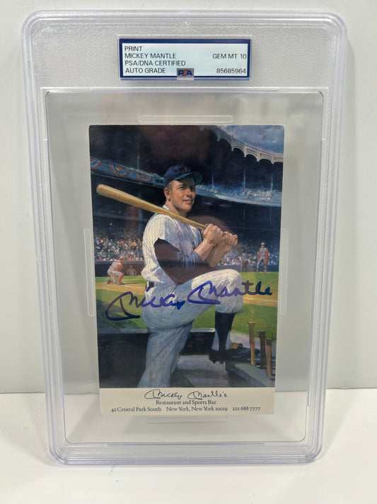MICKEY MANTLE RESTAURANT POSTCARD SIGNED AUTOGRAPH AUTO PSA 10