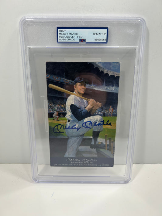 MICKEY MANTLE RESTAURANT POSTCARD SIGNED AUTOGRAPH AUTO PSA 10