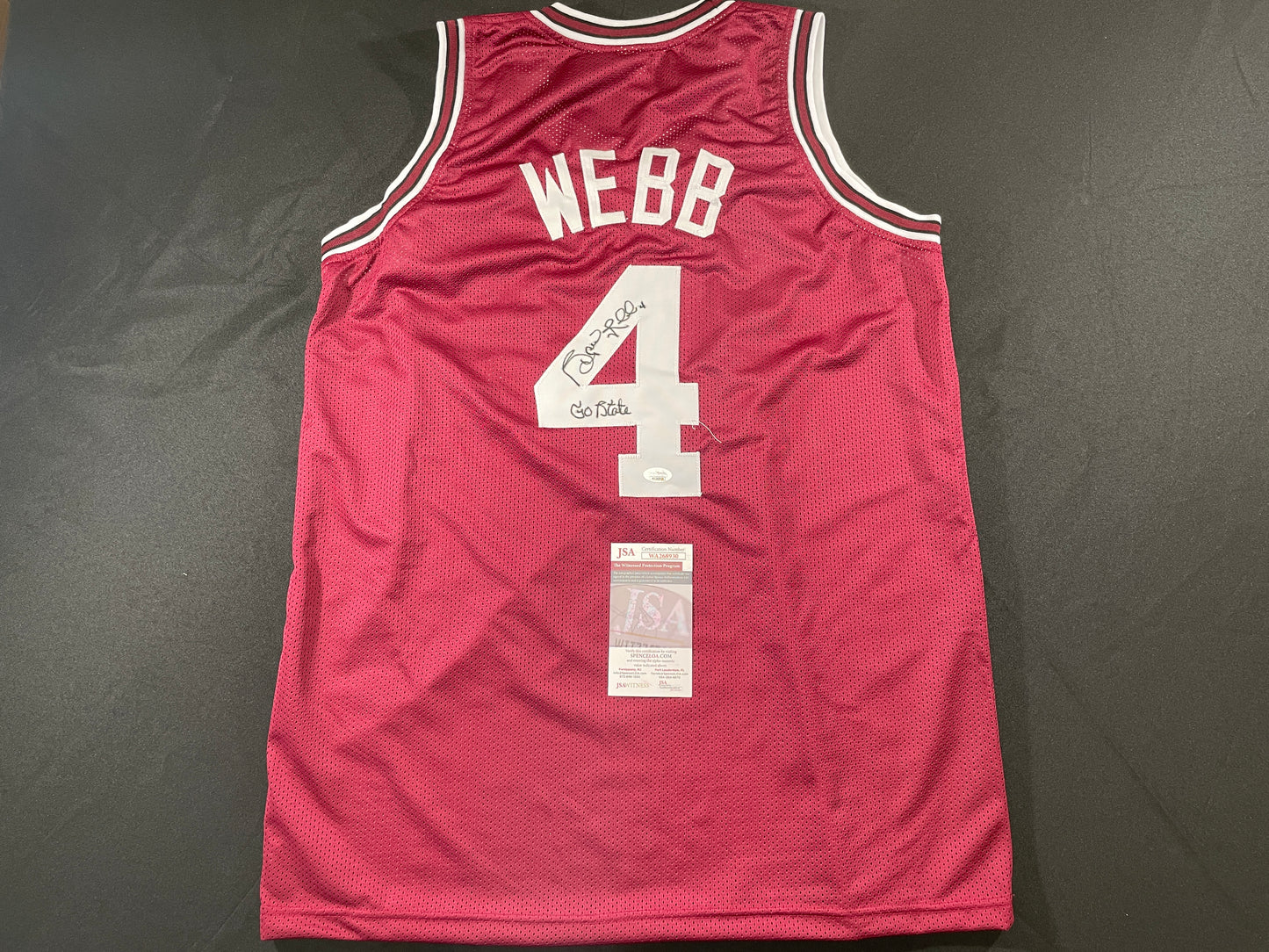 SPUD WEBB NC STATE WOLFPACK SIGNED JERSEY w/GO STATE XL JSA COA