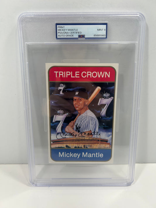 MICKEY MANTLE SPORTS IMPRESSIONS STAT BACK 4x6 SINGED AUTO PRINT PSA/DNA 9