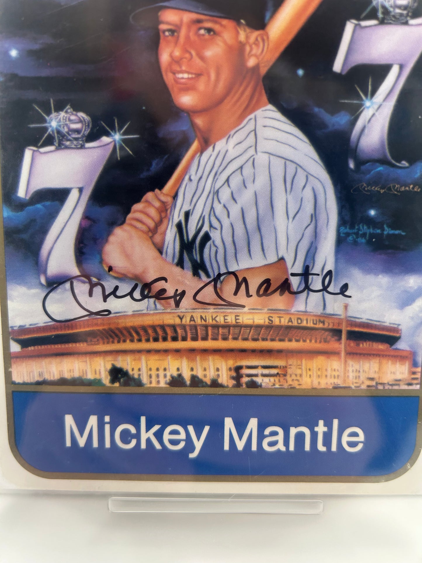 MICKEY MANTLE SPORTS IMPRESSIONS STAT BACK 4x6 SINGED AUTO PRINT PSA/DNA 9