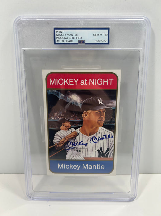 MICKEY MANTLE SPORTS IMPRESSIONS STAT BACK 4x6 SINGED AUTO PRINT PSA/DNA 10